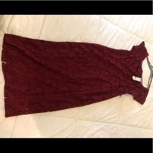 Burgundy lace midi off the shoulder dress